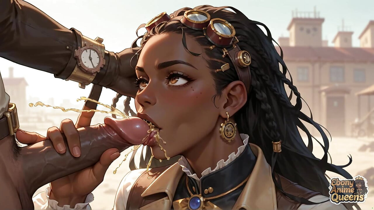 Ratu eboni menggoda dengan gurun oral, seks steampunk.