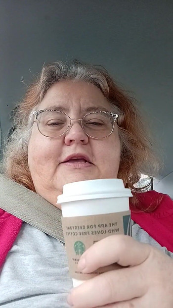 Talking and enjoying My treat from starbucks gift card I was given