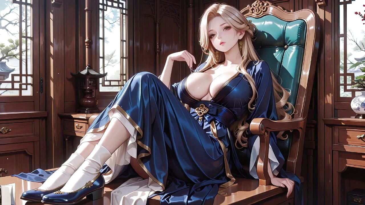 Blonde Goddess in Silk! Lazy Strolls, Kneeling Glances, and Fingertips Grazing Her Chest in a Sun-drenched Japanese Corridor