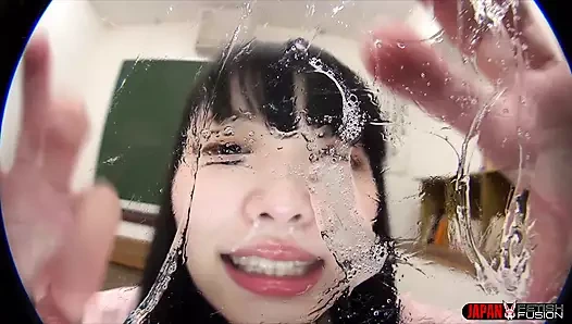 In the Empty Classroom, College Girl Soyo Higashiyama Covers the Lens with Snot After Sneezing, Then Licks It