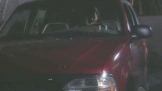 Blonde MILF blows a guy in car