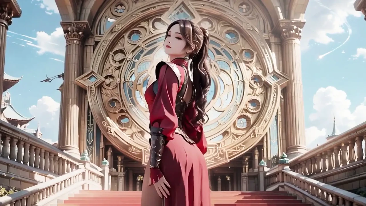 Red Armor Queen in the Floating City! Epic fantasy tease, tight red bodysuit.
