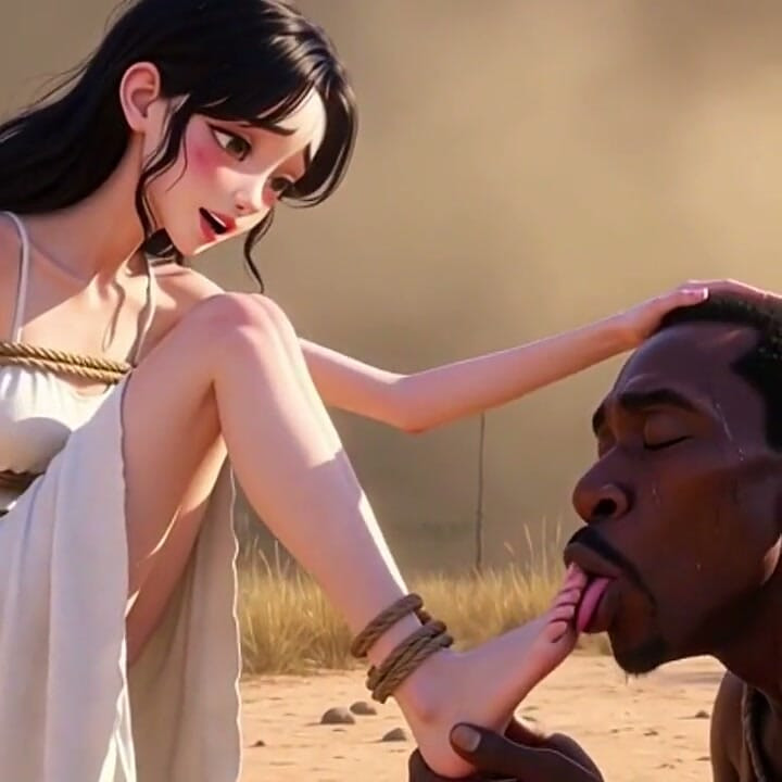 White Woman Tied in Africa - African Man Licking Her Feet