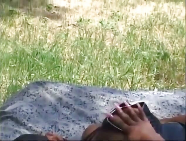 Beautiful big boobs black chubby fucking in the garden...cum in mouth