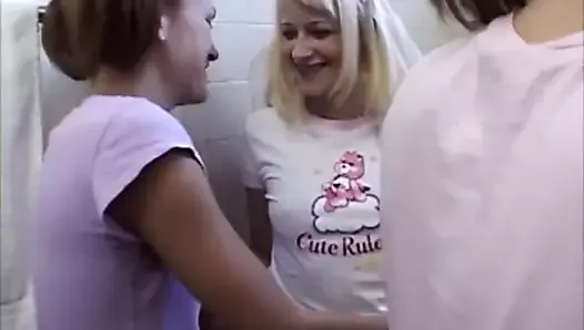 Petite teen lesbians in lesbian shower scene