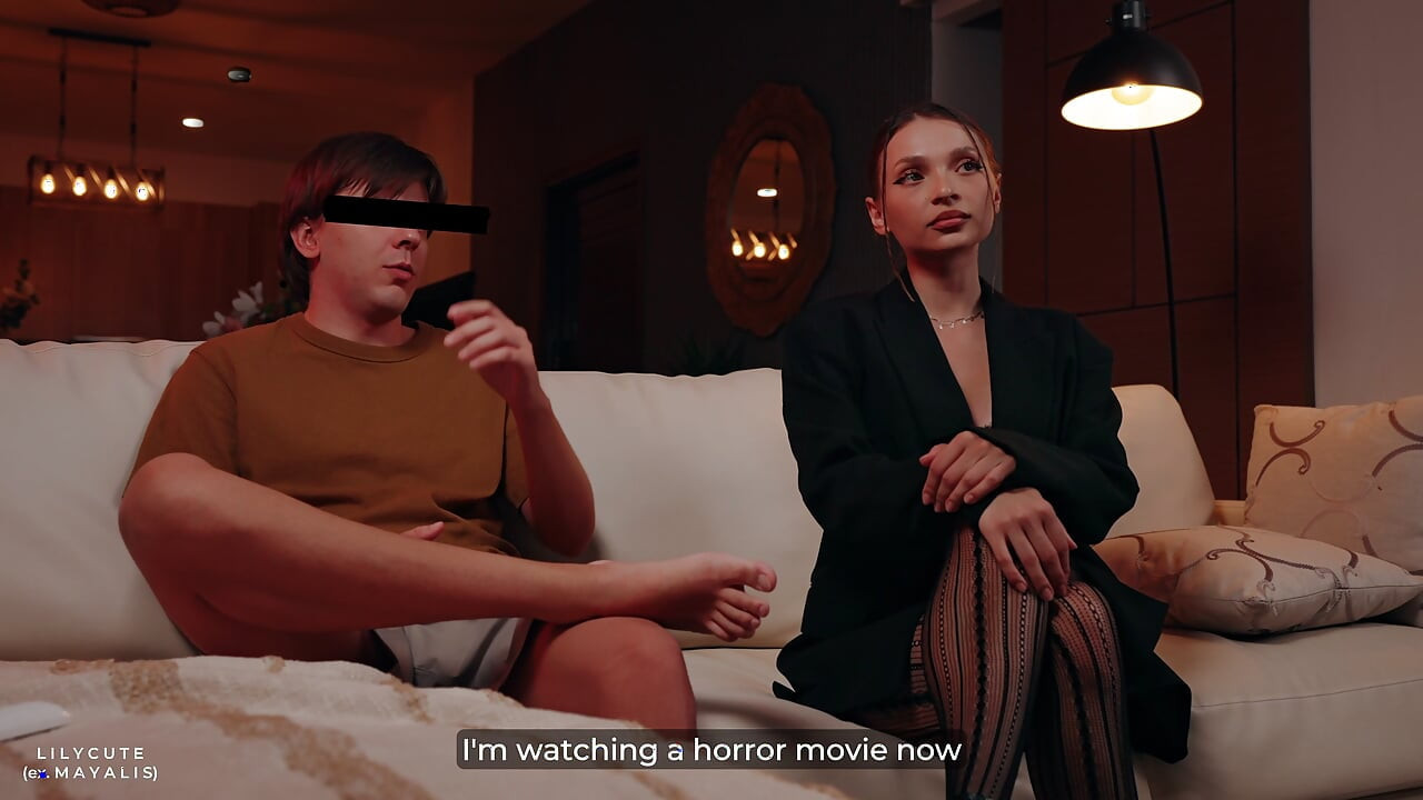 Scared Stepmom Grabs Step son's Dick During Horror Movie - Then Rides Him!