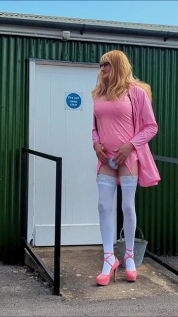 Emotional moment from "Tranny Gina In Pink PVC Dress Masturbating, Cumming"