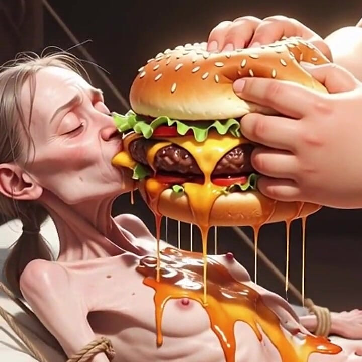 Extremt mager tjej matas av massiv SSBBW - extrem feederismkontrast