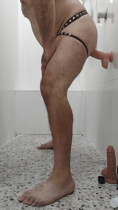 Leather jockstrap dildo fuck & suck 4