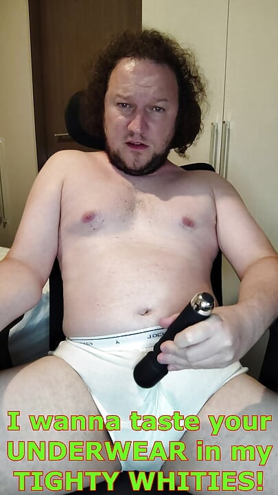Verbal tease and cum in white Jockey Y-front full rise briefs
