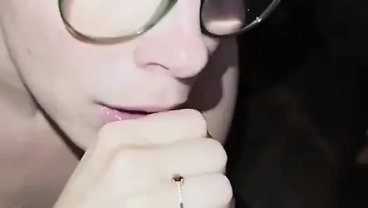 Slut with Glasses Sucks Like a Bitch up to the Facial