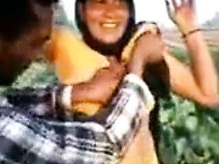 Desi aunty in khet boob press by college boy