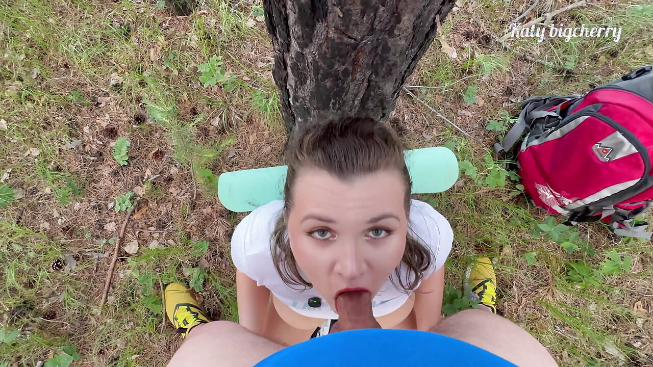Big-boobed girl got lost in the woods, but found a dick in outdoor