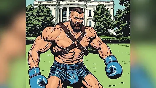 White House Lawn Fighter Bulge Comic Style Art