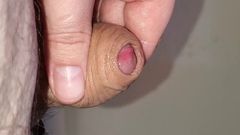 Slow stroking cum covered cock