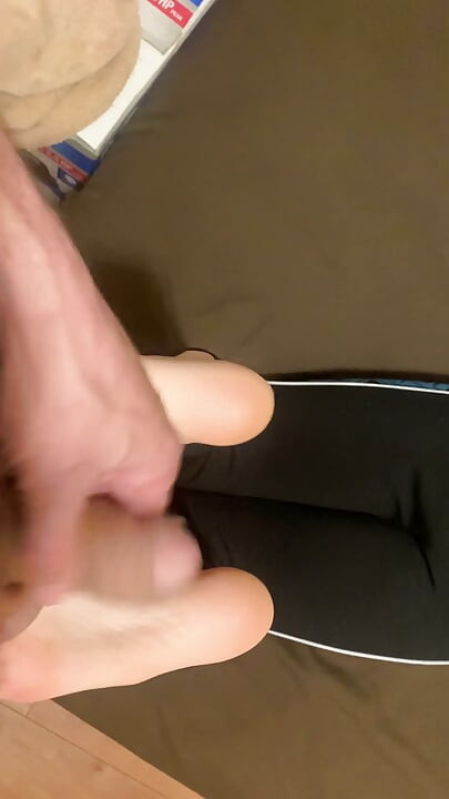 POV perfect foot soles get a huge cum load from a big cock