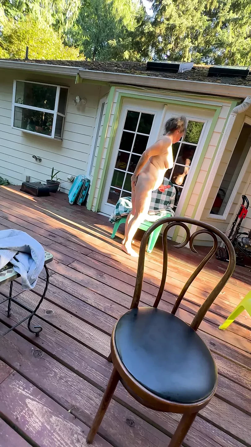 Freckled Dirty Wife gets bent over the deck and fucked from behind butt plug