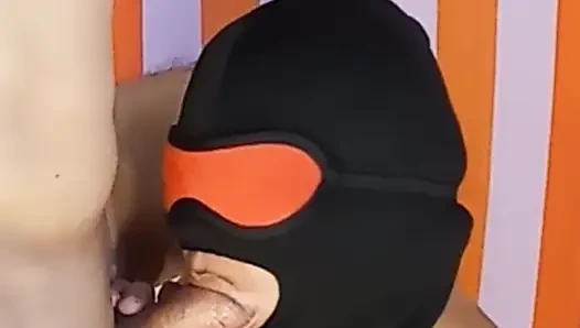Masked blowjob mature