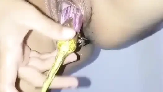 Sri Lankan Wife Use Brinjal and Pussy Make Qufeeng