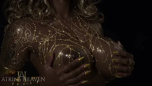 Pijat toket besar cewek kulit hitam & perhiasan emas - atkins heaven