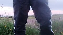 Piss and cum outdoors in a field Scallyoscar trackies, trainers