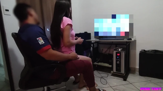 My Best Friend asked me to sit on his legs and I feel how the Hard Cock Rubs my Ass