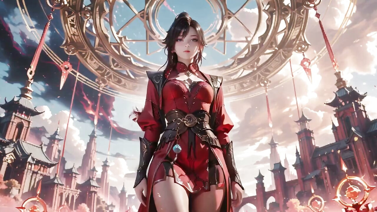 Red Armor Queen dans la ville flottante ! Taquinage fantastique épique.