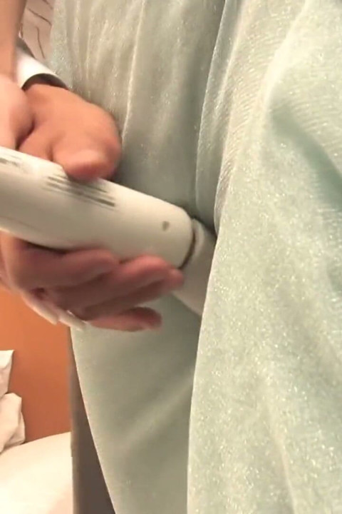 Horny Japanese husband satisfy his wife shaved pussy with a vibrator