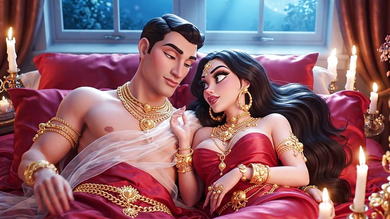 Erotic Cartoon Couple - Passionate Kissing & Romantic Foreplay in Candlelight