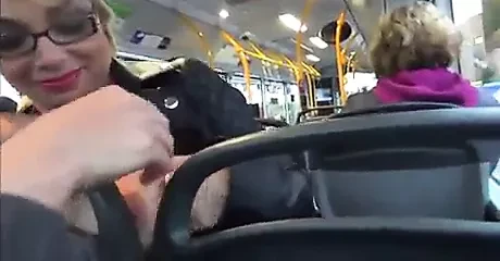 Two sluts giving group blowjob to Me in buss