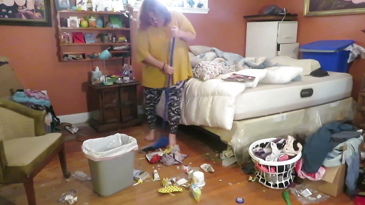 Clean up my room dressed then topless
