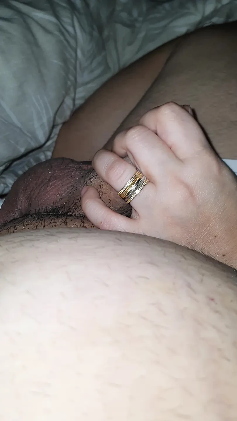 Step mom pulled out step son dick out from his pants for a quick handjob