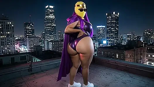 Petite Big Ass Purple Superheroine Twerking on the Rooftop