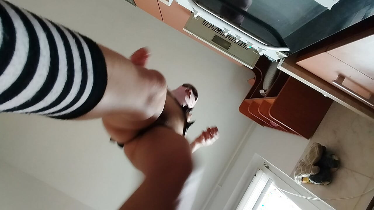 Sexy mom prepares breakfast, hairy pussy, big tits. Sexy wife cleans the house, hairy pussy, big ass.