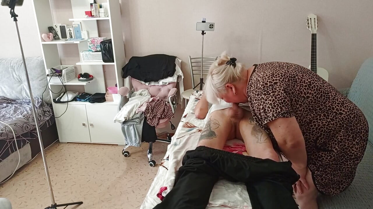 Stepmom Sucks and Jerks off My Dick on the Massage Table and Swallows Cum