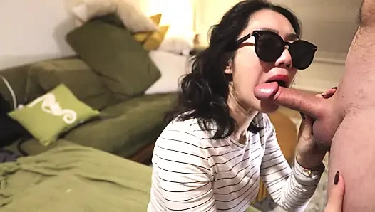Hot Asian Chick Gives Head & Gets a Huge Load on her Face