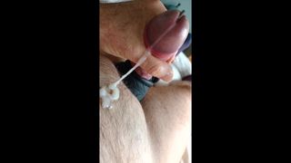 Lovely cum wearing cock ring slow motion