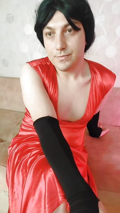Red Dressed White Feminine Sissy