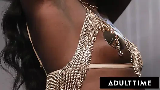 ADULT TIME - Ana Foxxx Shows Off Perfect Body In Tiny Gold Lingerie & Gets Fucked Raw By Massive BBC