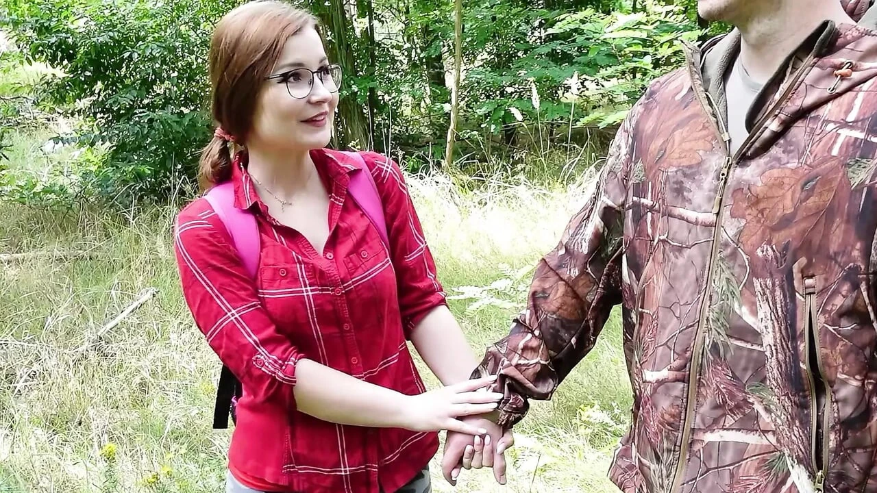 Petite German Teen TinyEmily talk to Public Creampie Fuck by Stranger in Forest