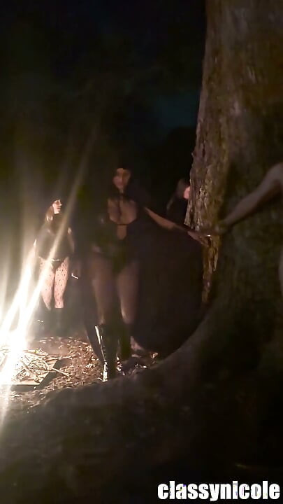Halloween Witches Lick Ass and Suck Cock of a Tied-up Guy