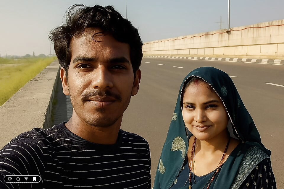 Indijsko selo prekrasan par na otvorenom uživanje žene 2