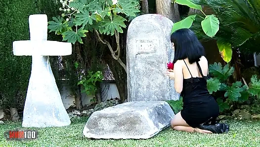Young Latina widow fucked on husband's grave