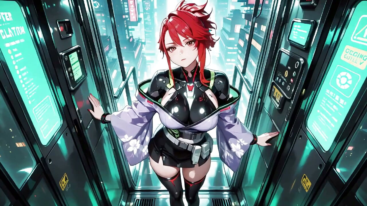 Ai-purple Kimono Seduction in the Neon Train Car, Fingertips Touching Collar, a Gaze That Drenches You!