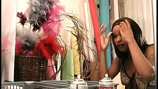 Black girl bounces her big round ass and wet pussy on guys hard cock