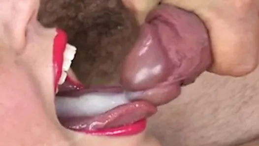 Close up cum on tongue