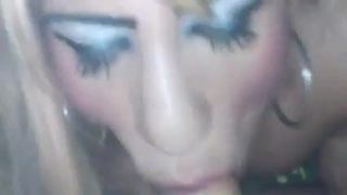 Tranny takes a cum in mouth
