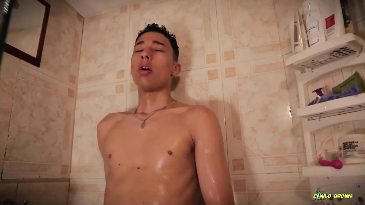 Hot Twink Jacobo Torres Jerking His Big Uncut Cock in the Shower Shooting His Cum All Over the Glass Door