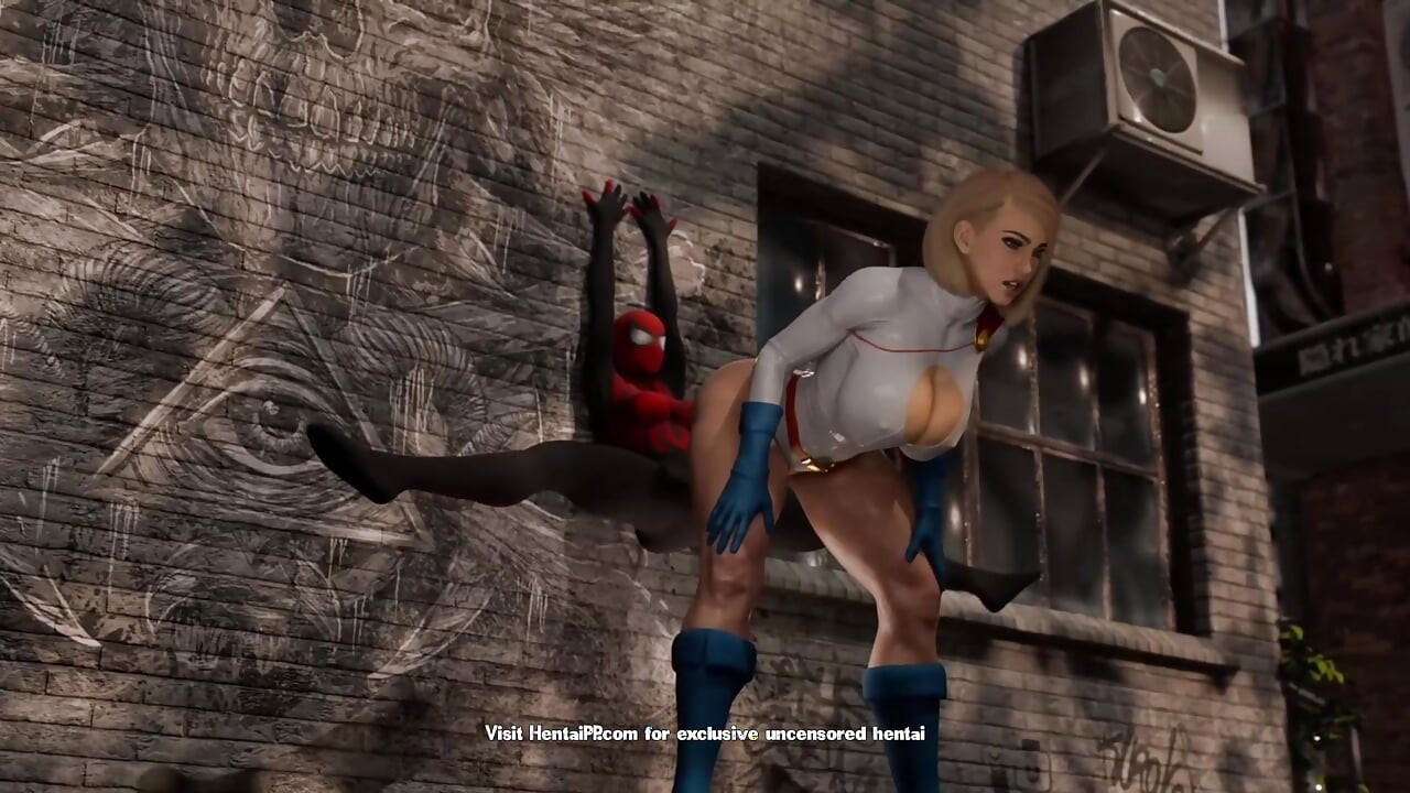 Power Girl Bent Over, Spider-Man Behind - A Crossover for the Ages