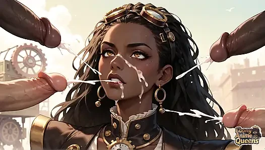 Zenci kraliçe çöl oral, steampunk seks ile baştan çıkarıyor.